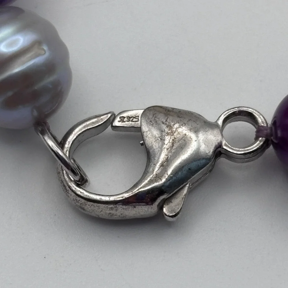 VTG Honora Ringed Pearl Necklace Sterling Clasp Multicolor Purple Berry Gray 20